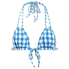 Blue Gingham Euro Bow Bikini Top