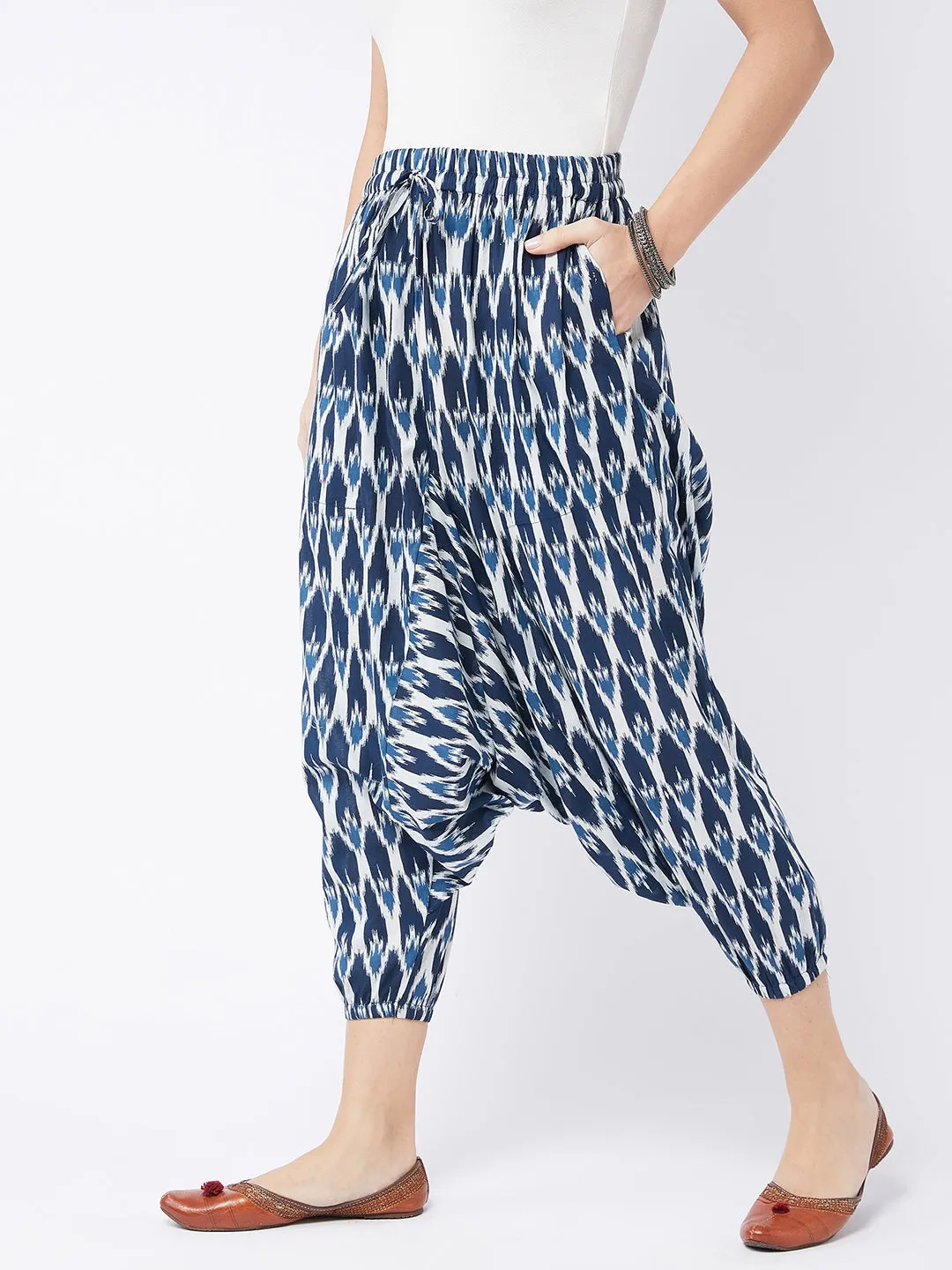 Blue Ikkat Look Harem Pant