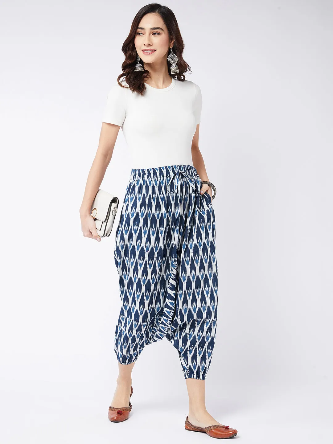 Blue Ikkat Look Harem Pant