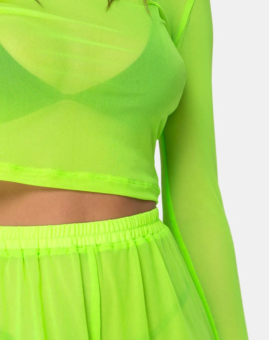 Bonnie Crop Top in Fluro Yellow Net