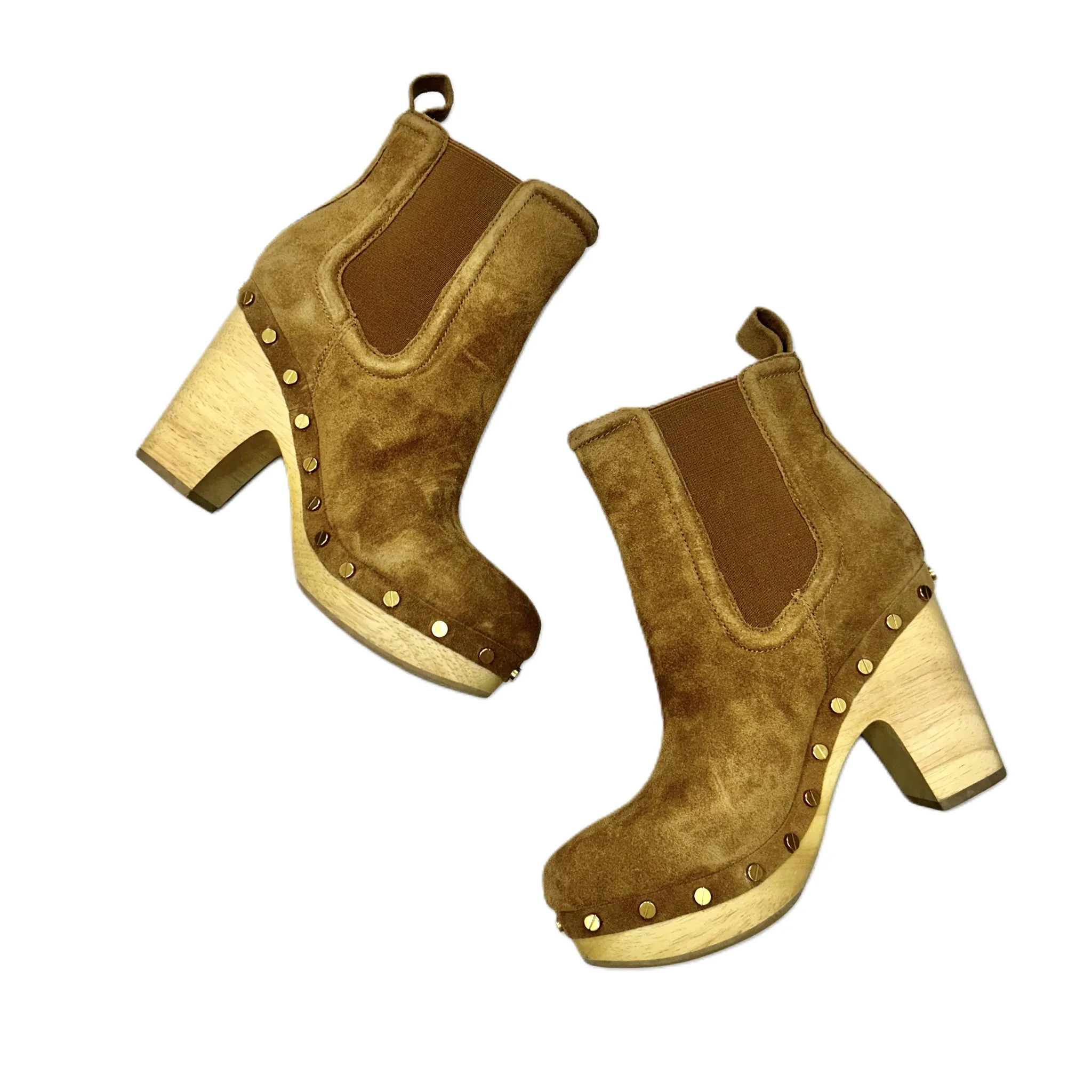 Boots Ankle Heels By Veronica Beard In Brown & Gold, Size: 6