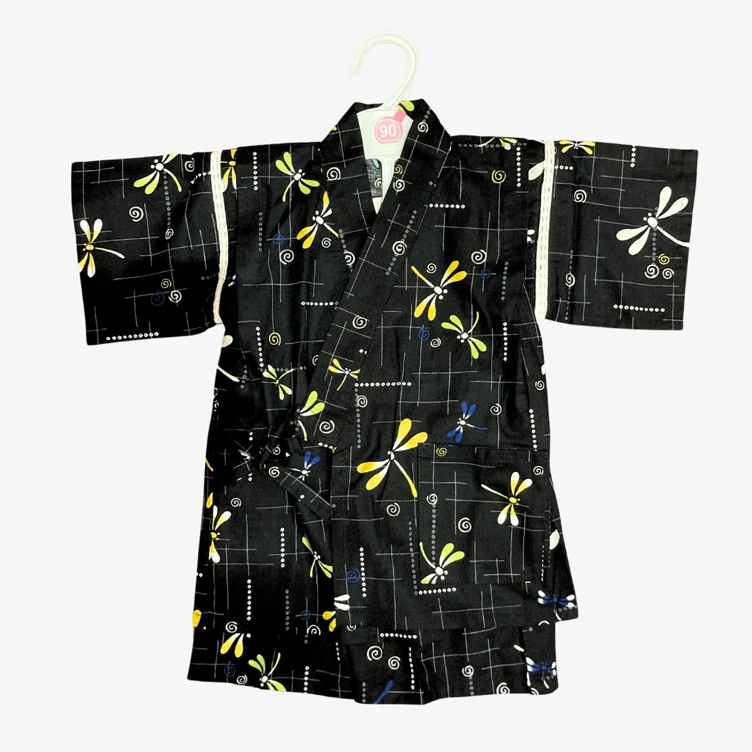 Boys 2pc Jinbei - Black with dragonfly print