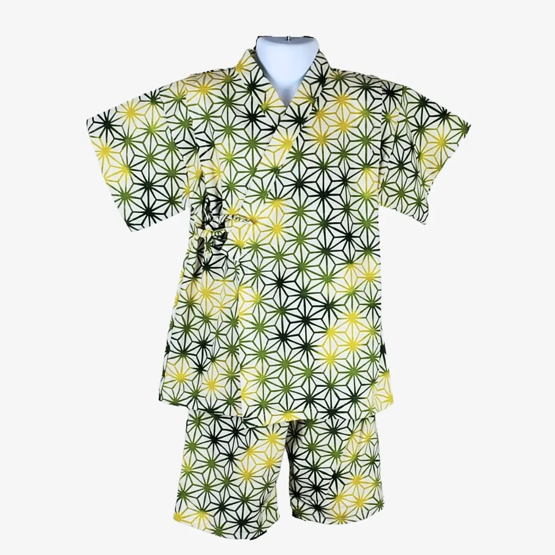 Boys 2pc Jinbei - Geometric pattern in green and yellow