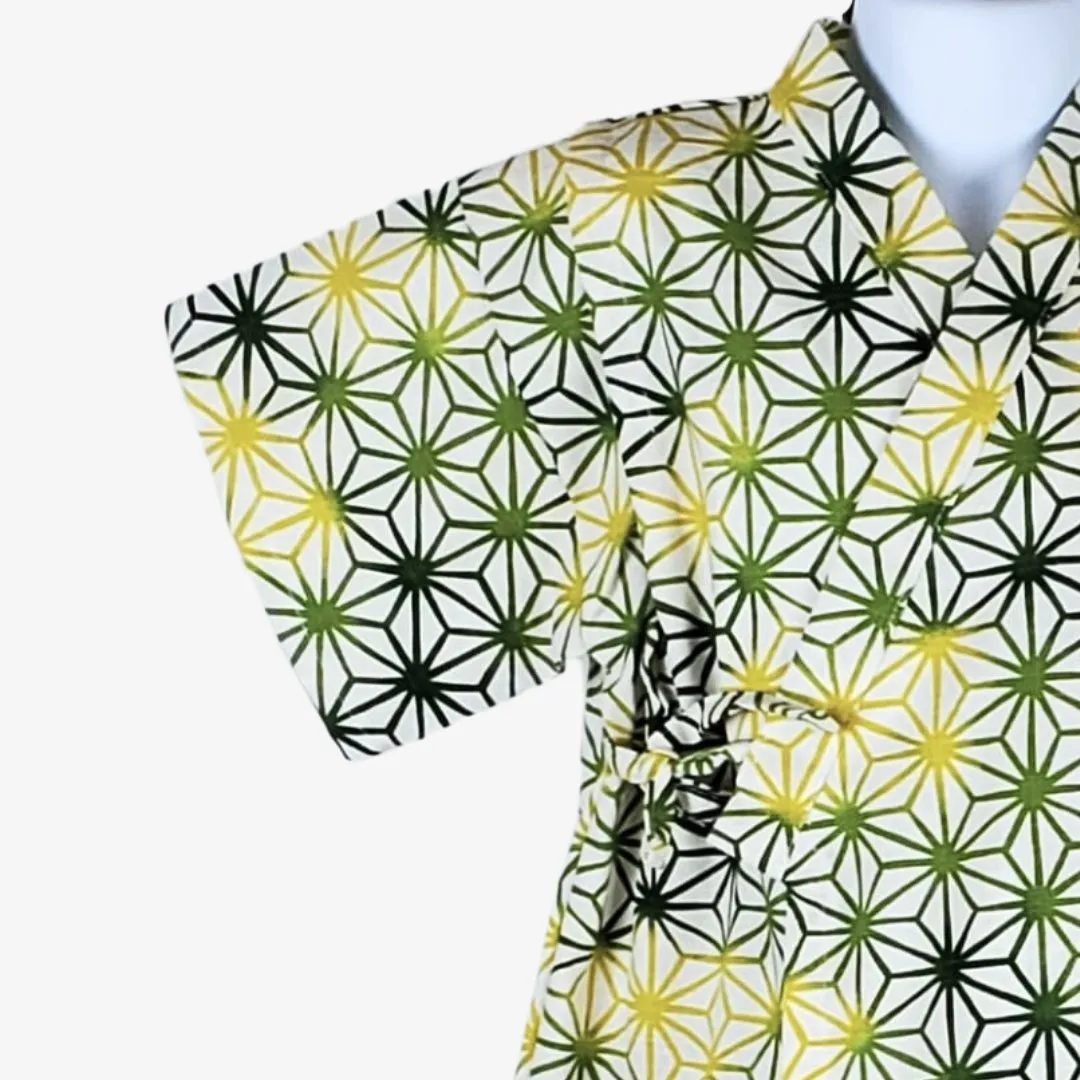 Boys 2pc Jinbei - Geometric pattern in green and yellow