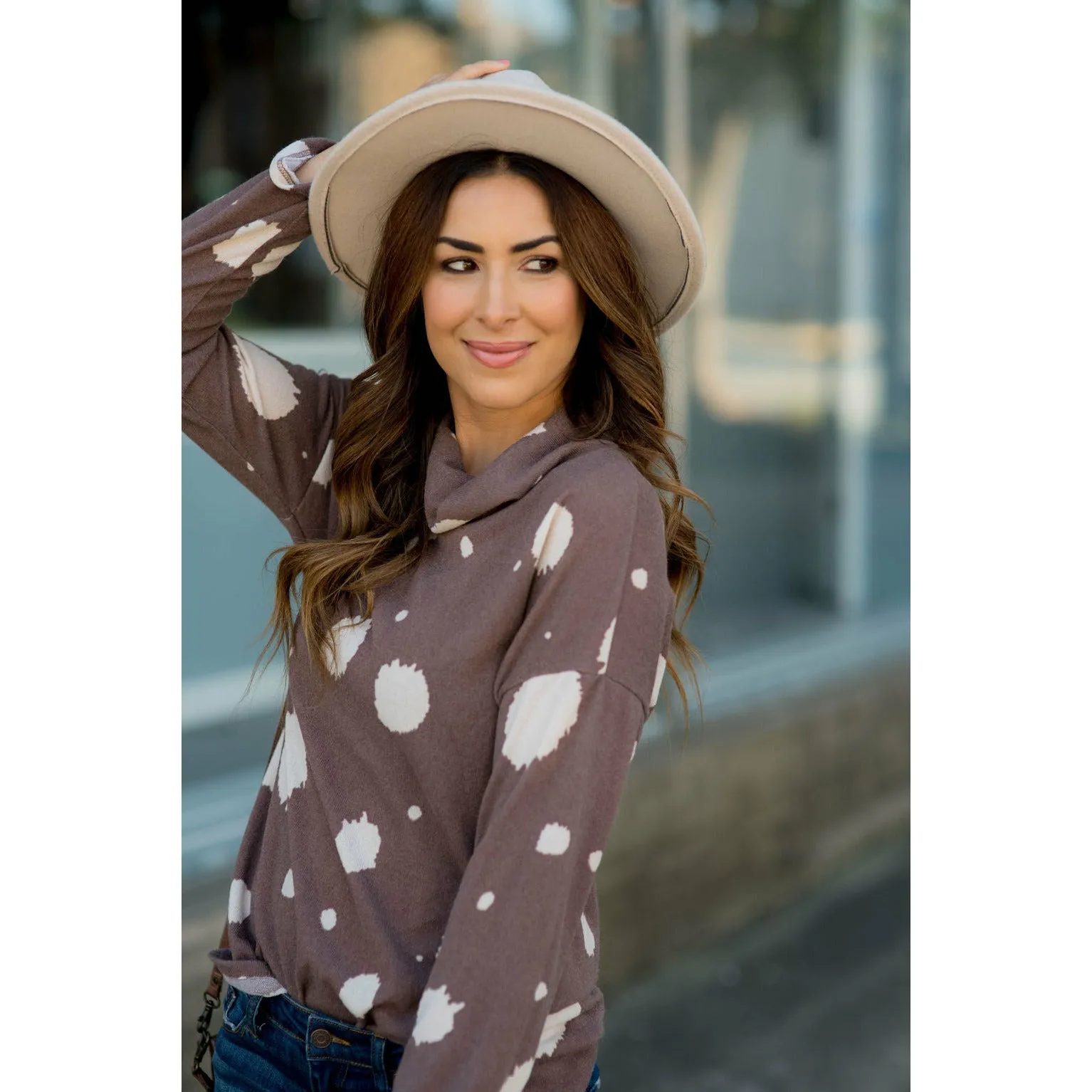 Brushed Dot Cowl Neck Sweatshirt