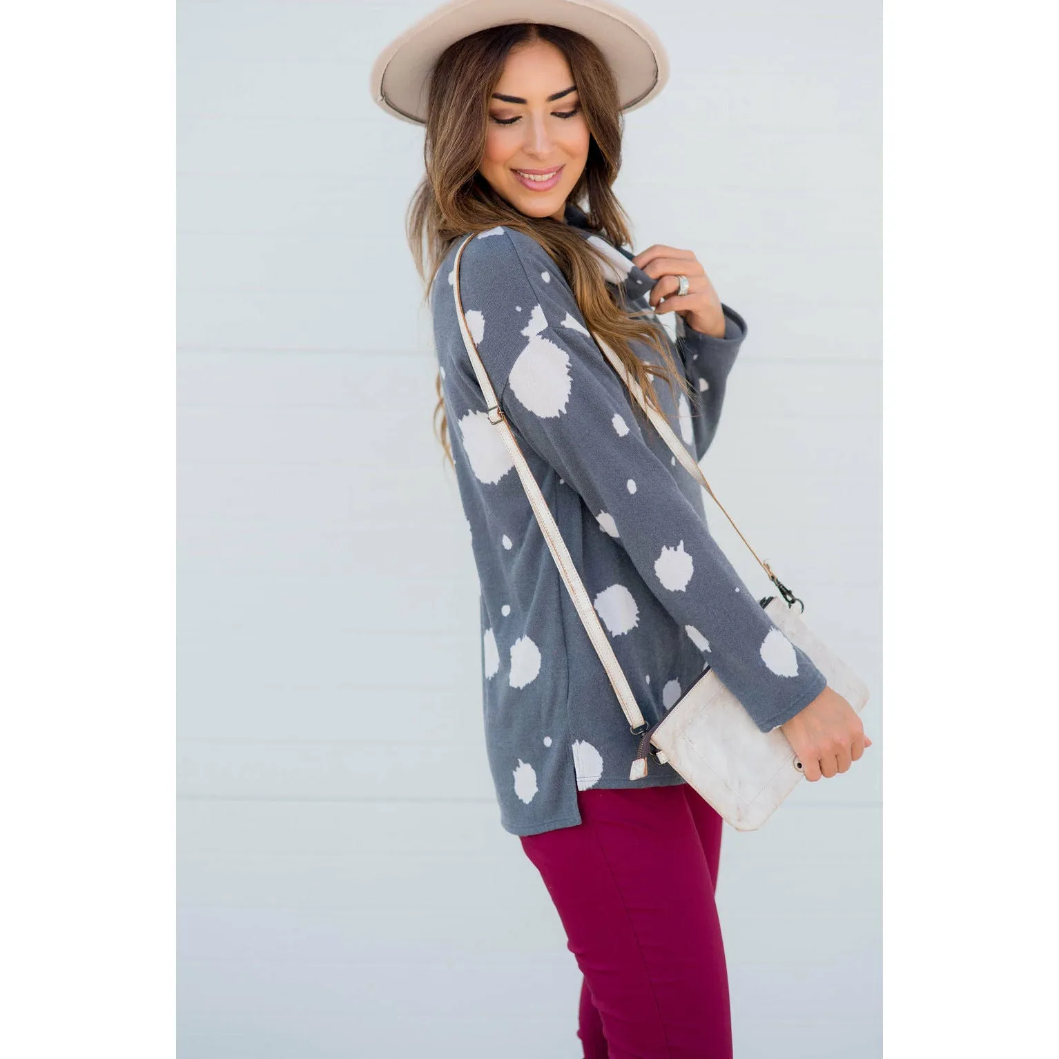 Brushed Dot Cowl Neck Sweatshirt