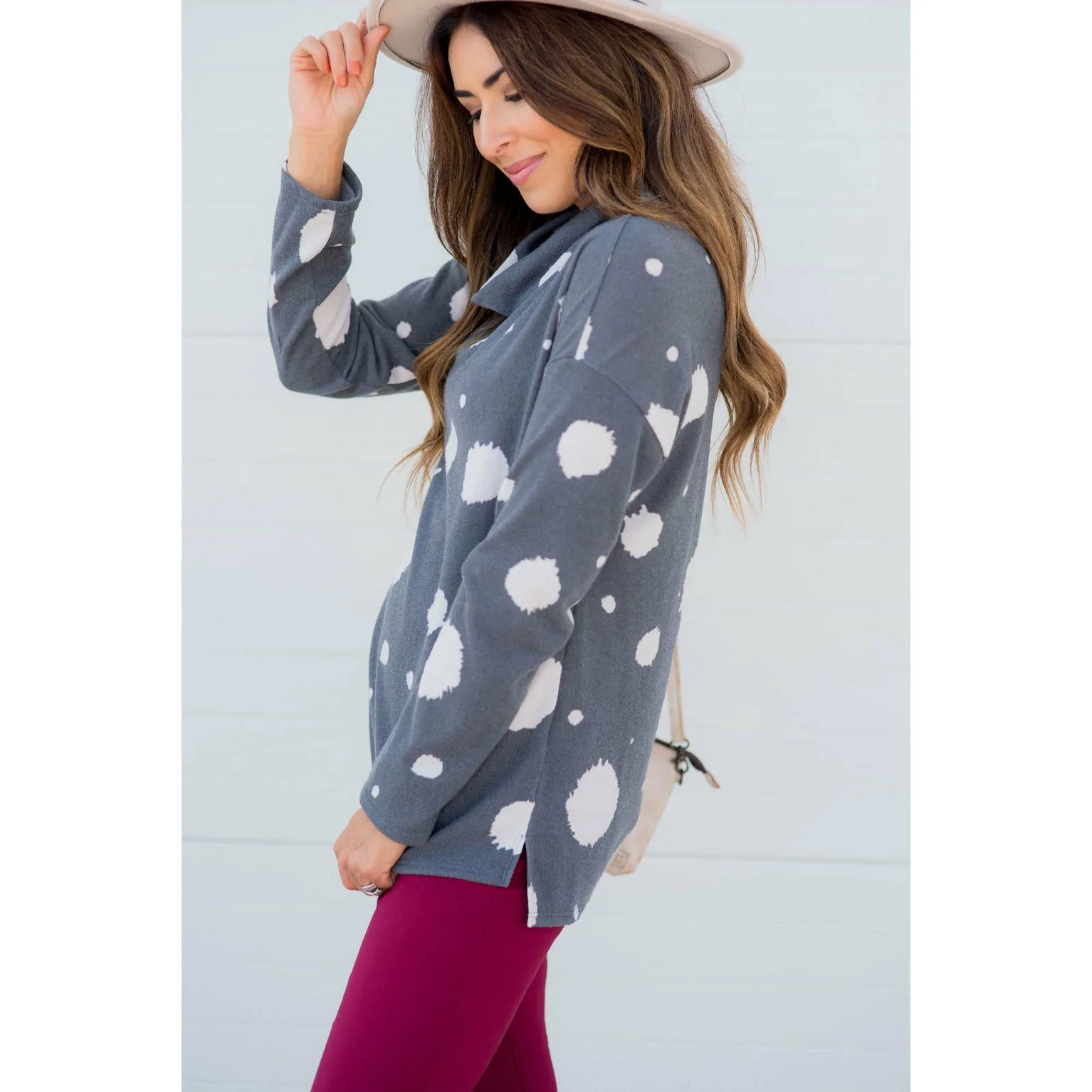 Brushed Dot Cowl Neck Sweatshirt