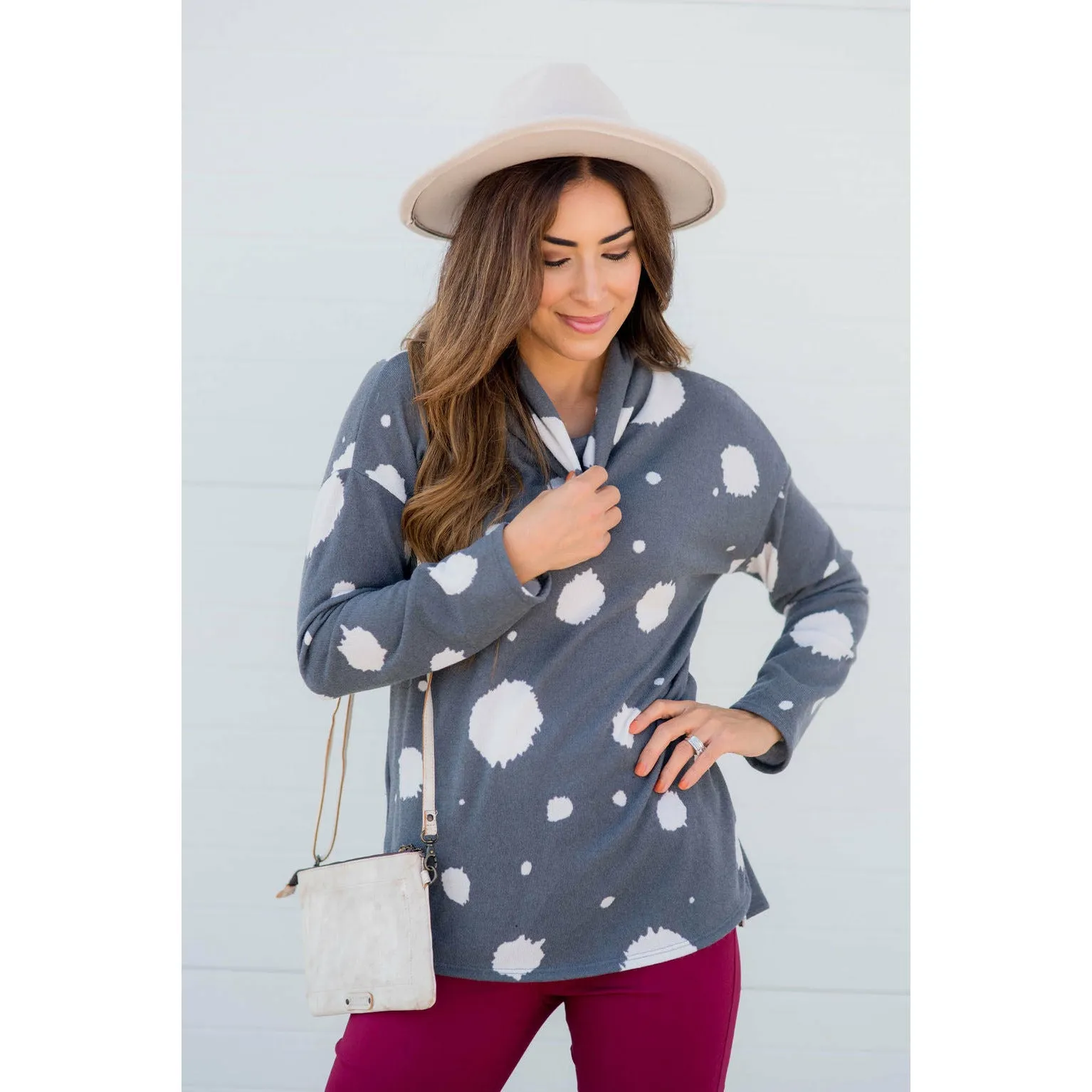 Brushed Dot Cowl Neck Sweatshirt