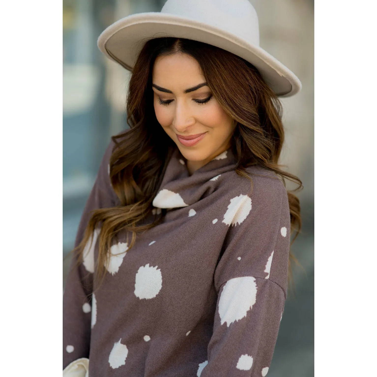 Brushed Dot Cowl Neck Sweatshirt