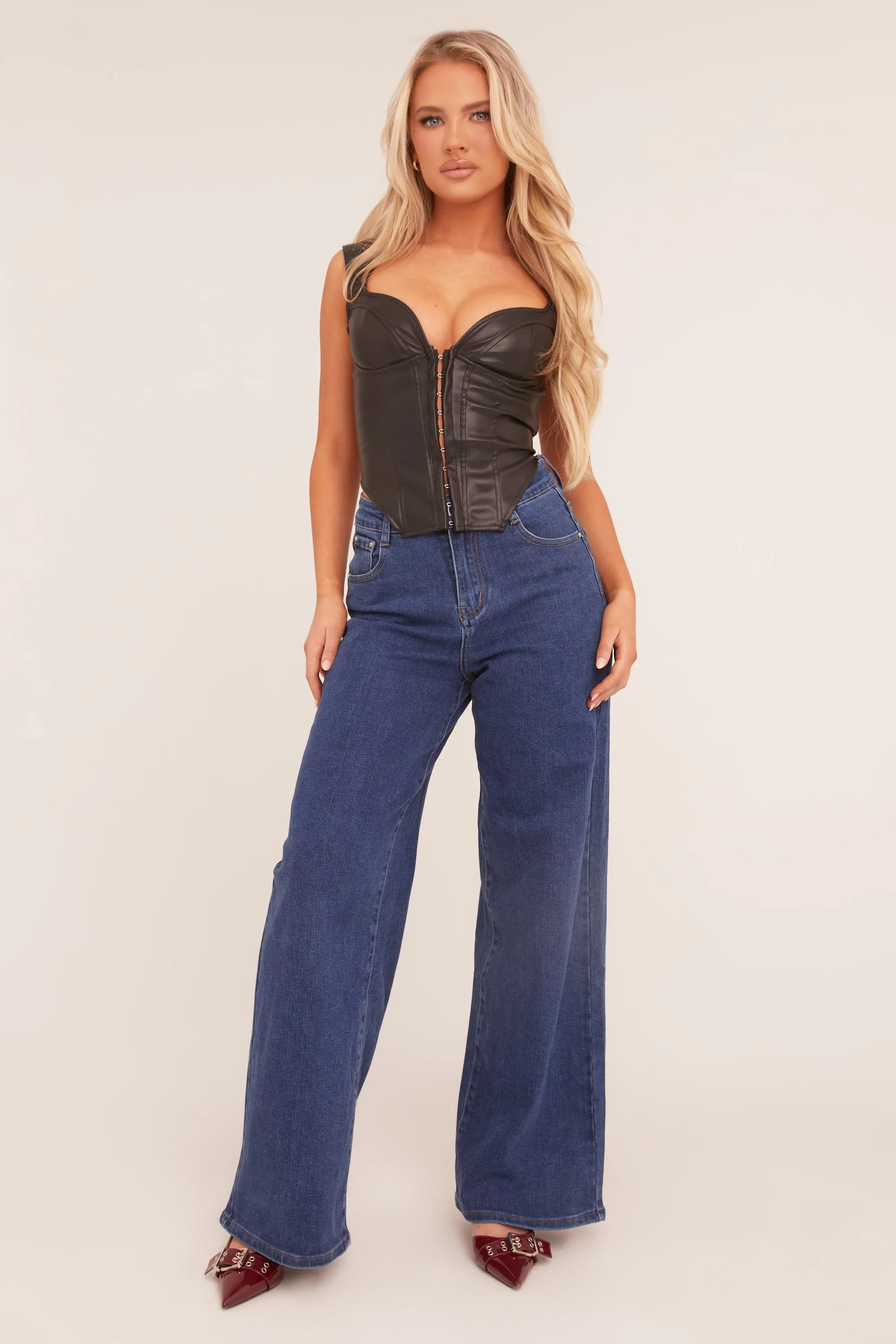 Dark Blue Stretch Wide Leg Jeans - Paige