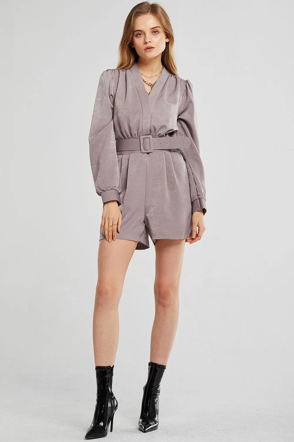 Ella Satin Pintuck Romper w/Belt