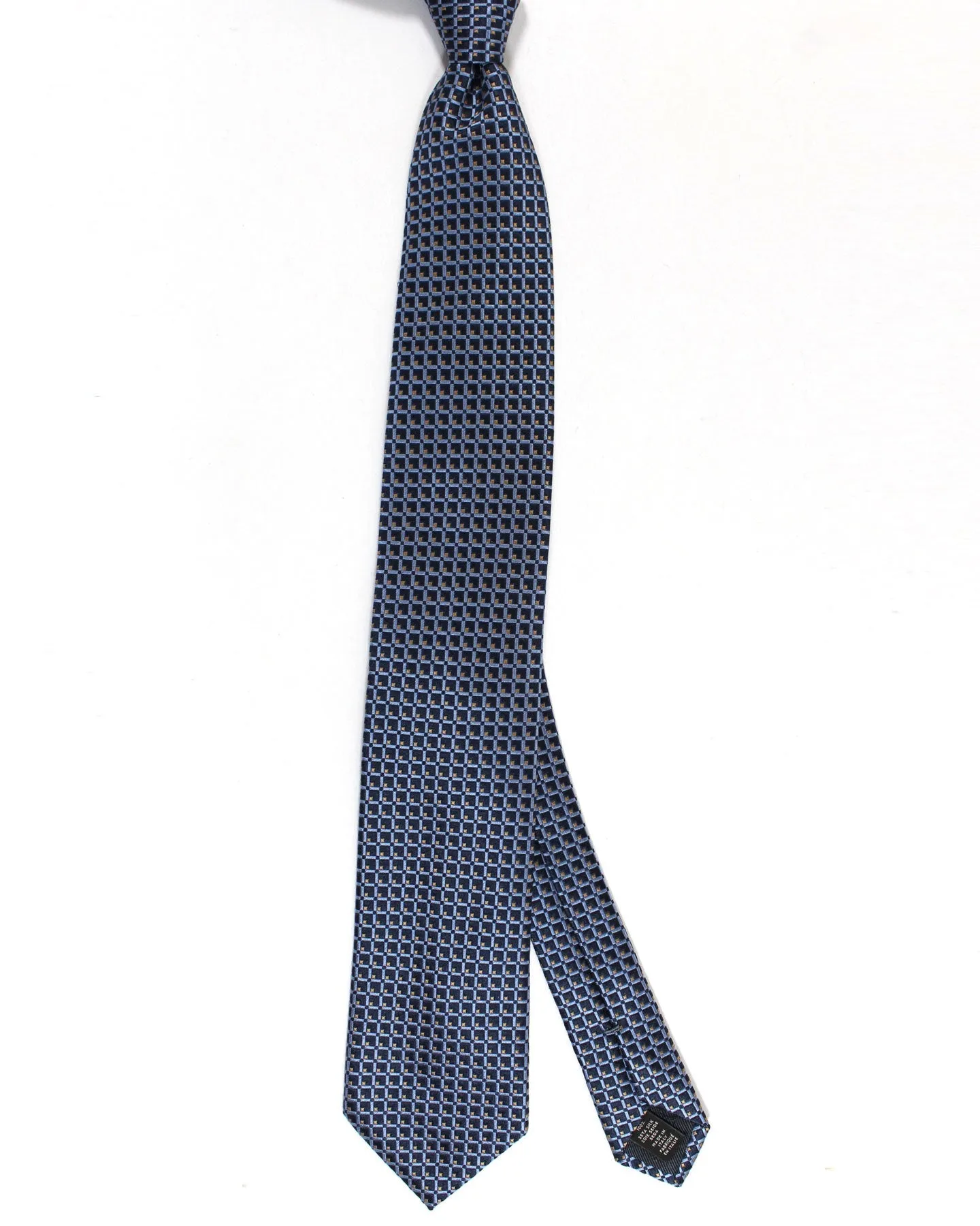 Ermenegildo Zegna Silk Tie Navy Blue Taupe Geometric