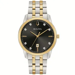 GENTS TWO-TONE BULOVA WATCH WITH CALENDAR WINDOW