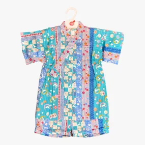 Girls 2pc Jinbei - Blue with sakura and bunny print