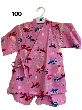 Girls 2pc Jinbei - Gold fish print. Pink