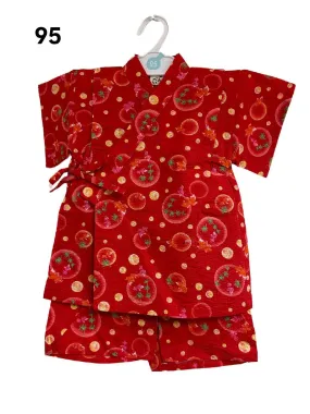 Girls 2pc Jinbei - Gold fish print. Red