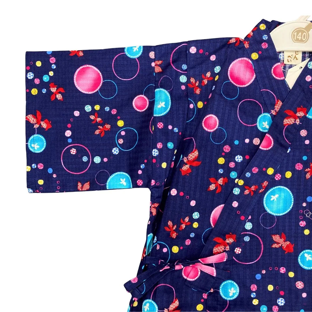 Girls 2pc Jinbei - Navy blue kingyo and bubble print