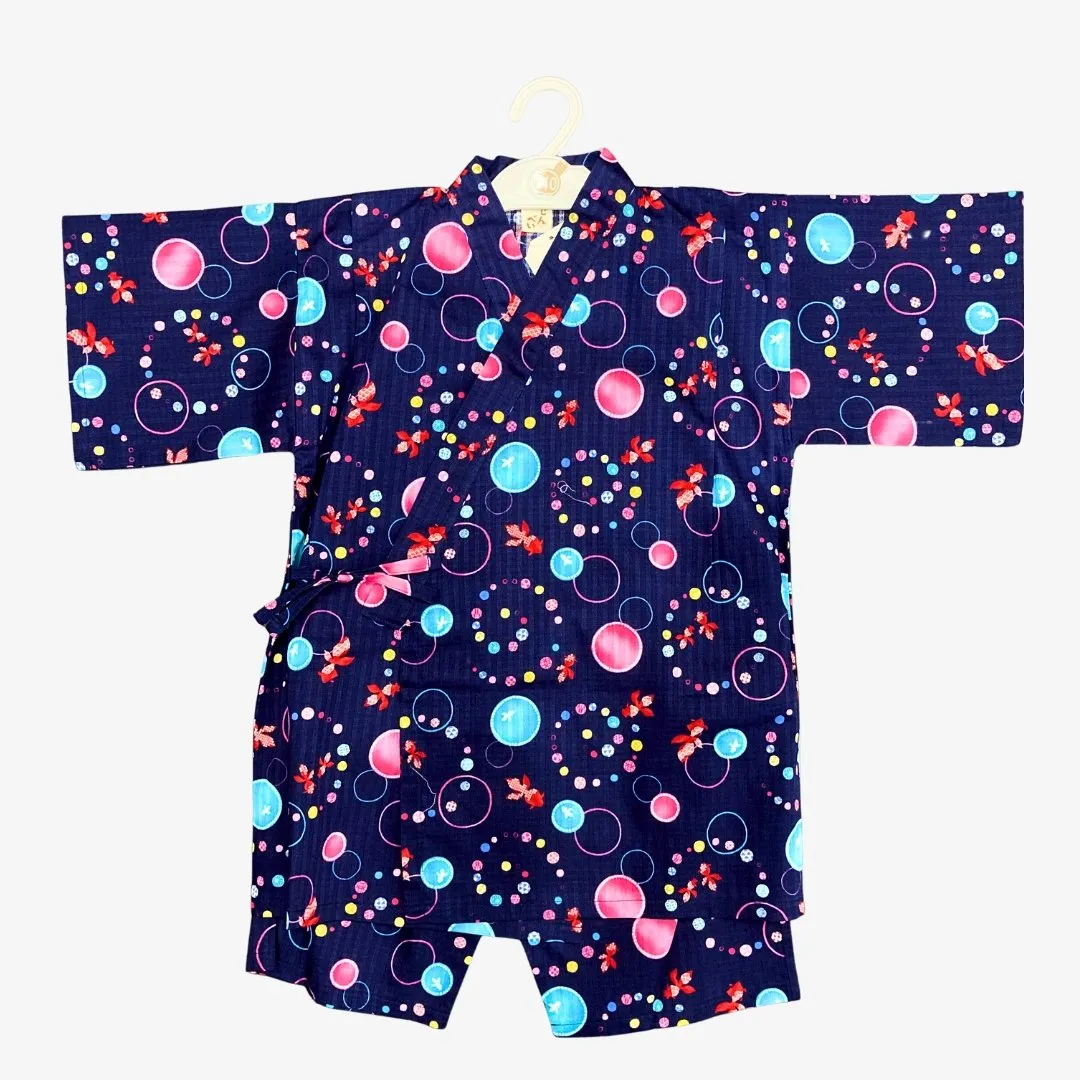 Girls 2pc Jinbei - Navy blue kingyo and bubble print