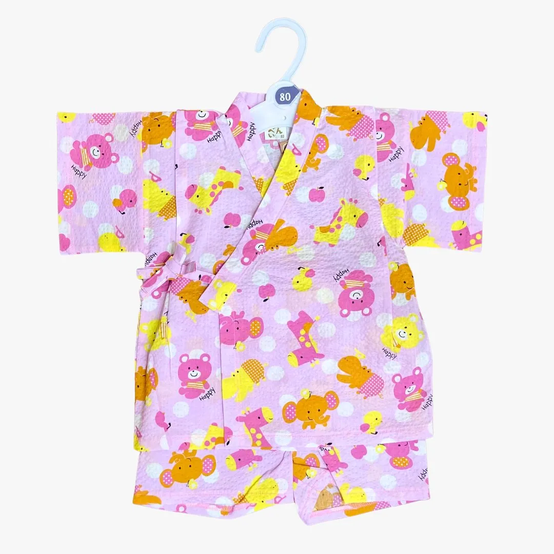 Girls 2pc Jinbei - Pink with animal print