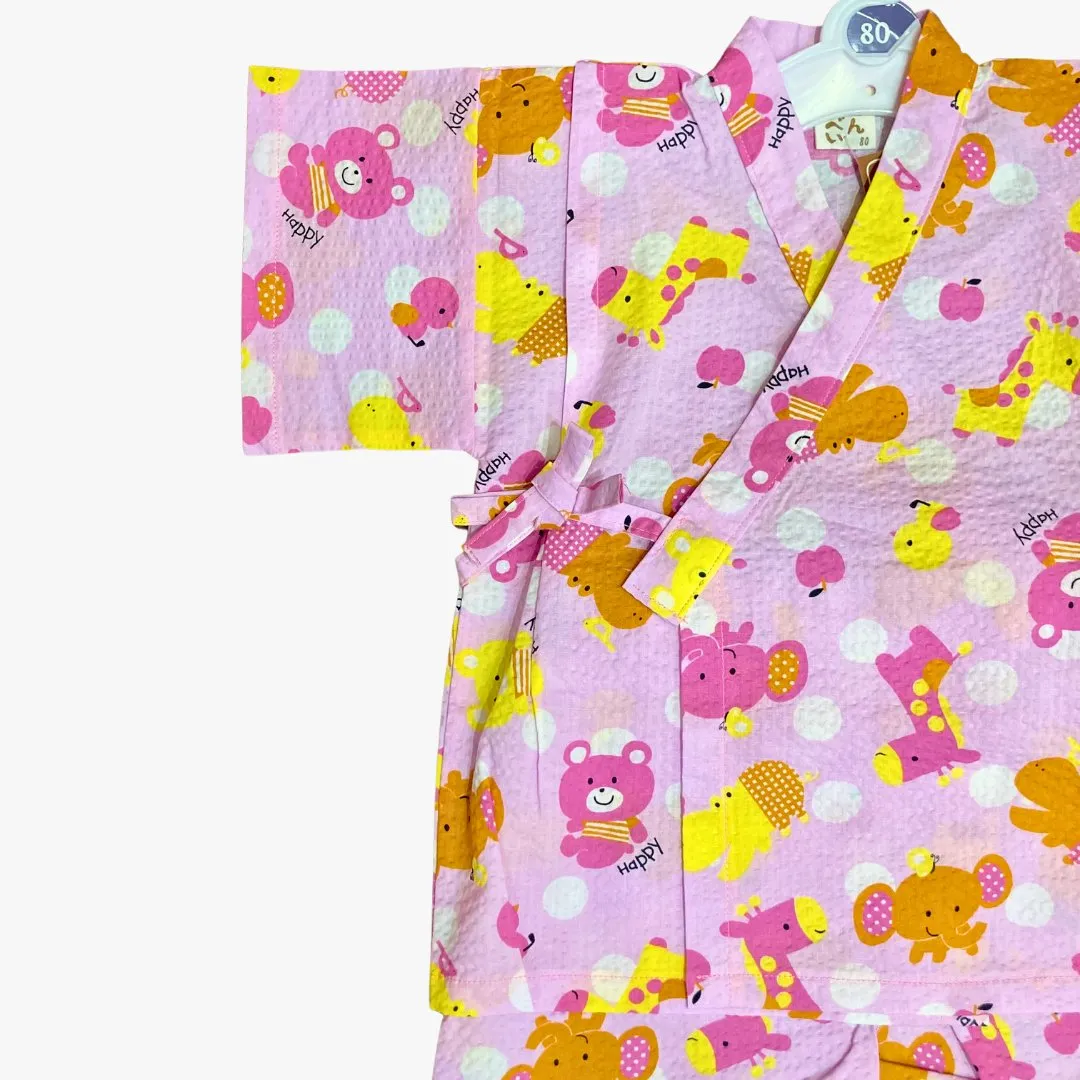 Girls 2pc Jinbei - Pink with animal print