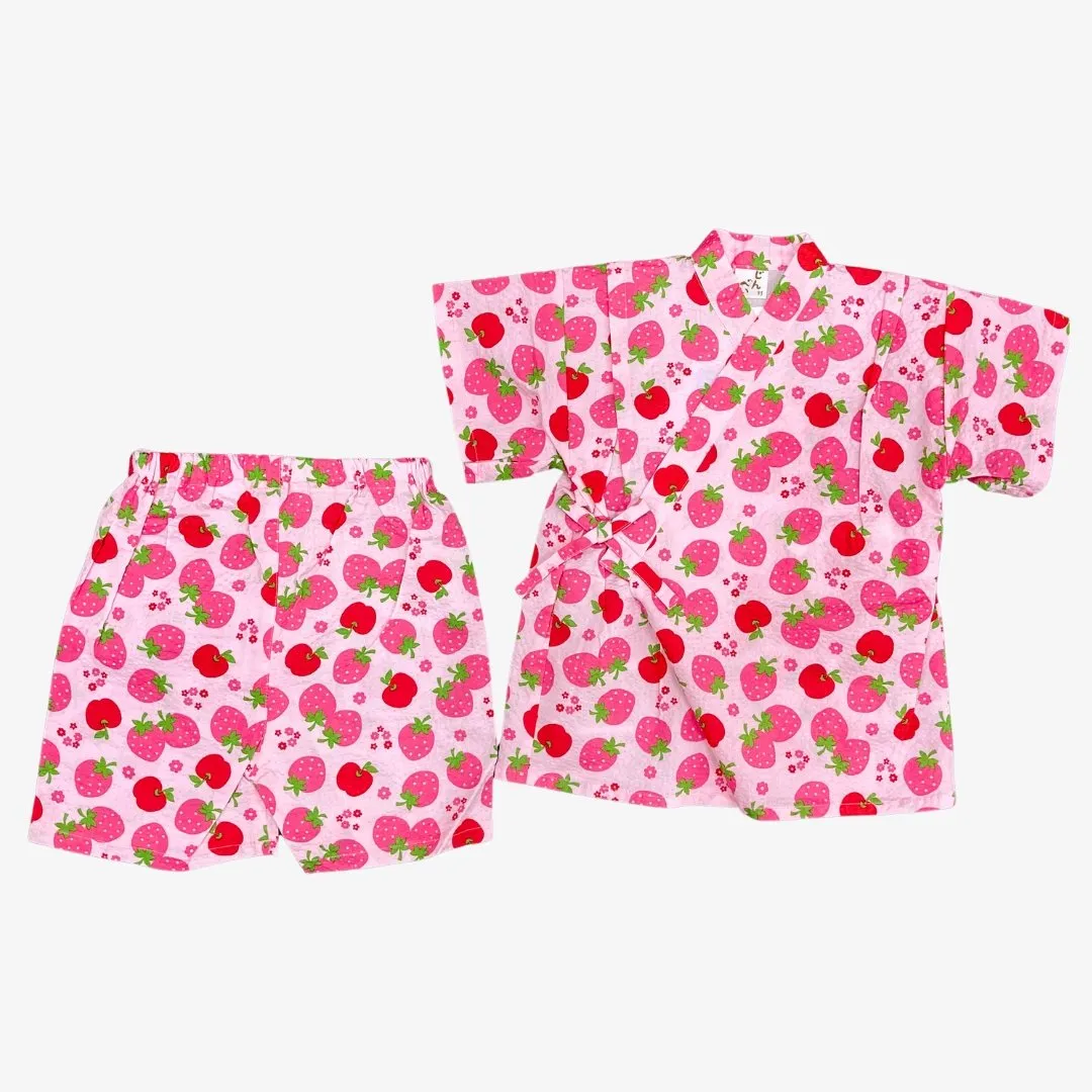 Girls 2pc Jinbei - Strawberries and apples pattern