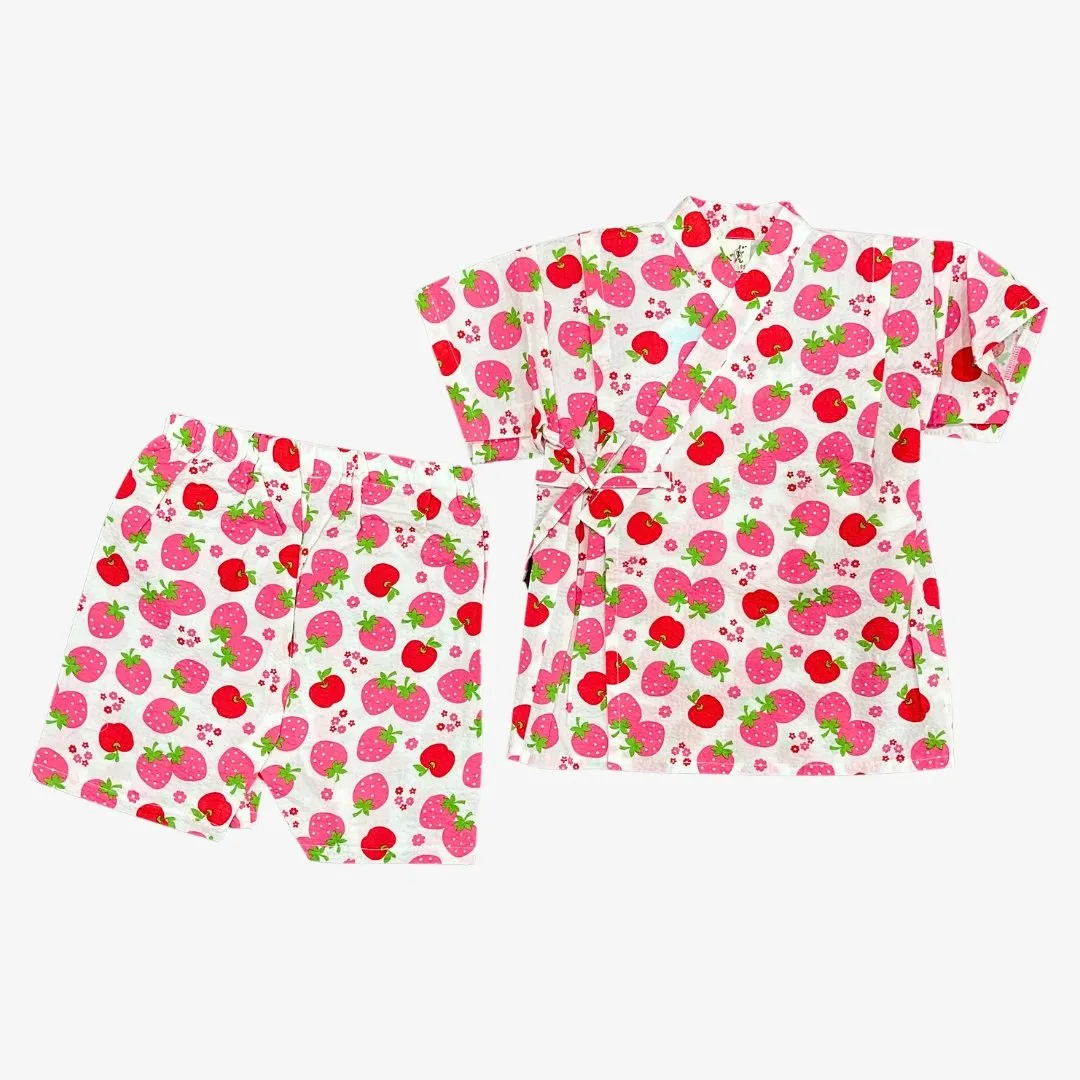 Girls 2pc Jinbei - Strawberries and apples pattern