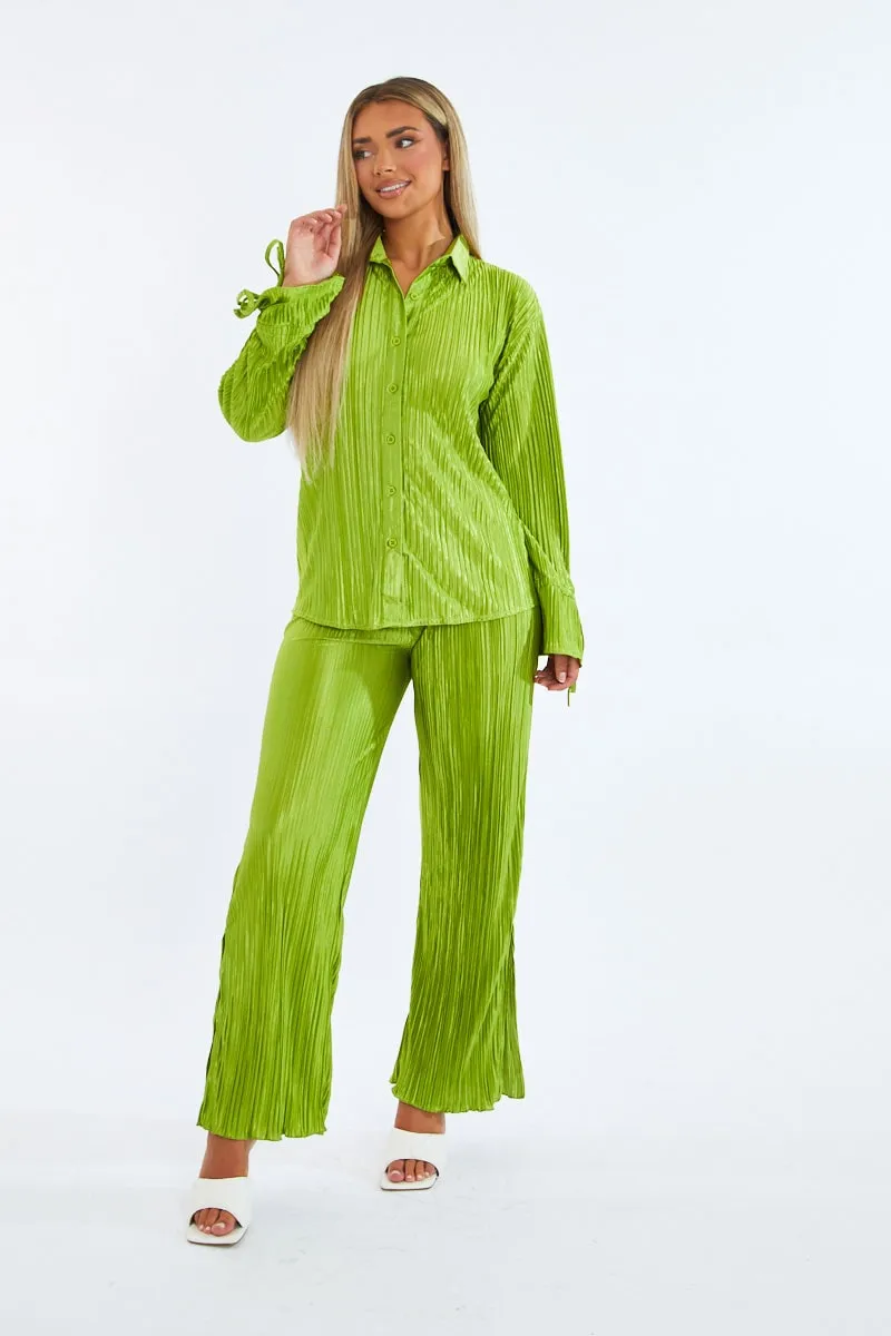 Green Plisse Button Front Oversized Shirt & Trouser Set - Ingrid