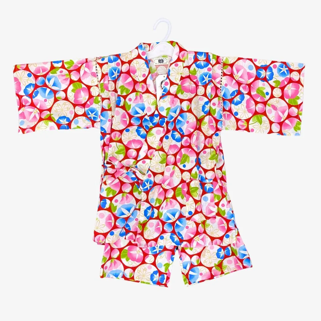 Jinbei Girls - Red Asagao (Morning Glory Flowers) print