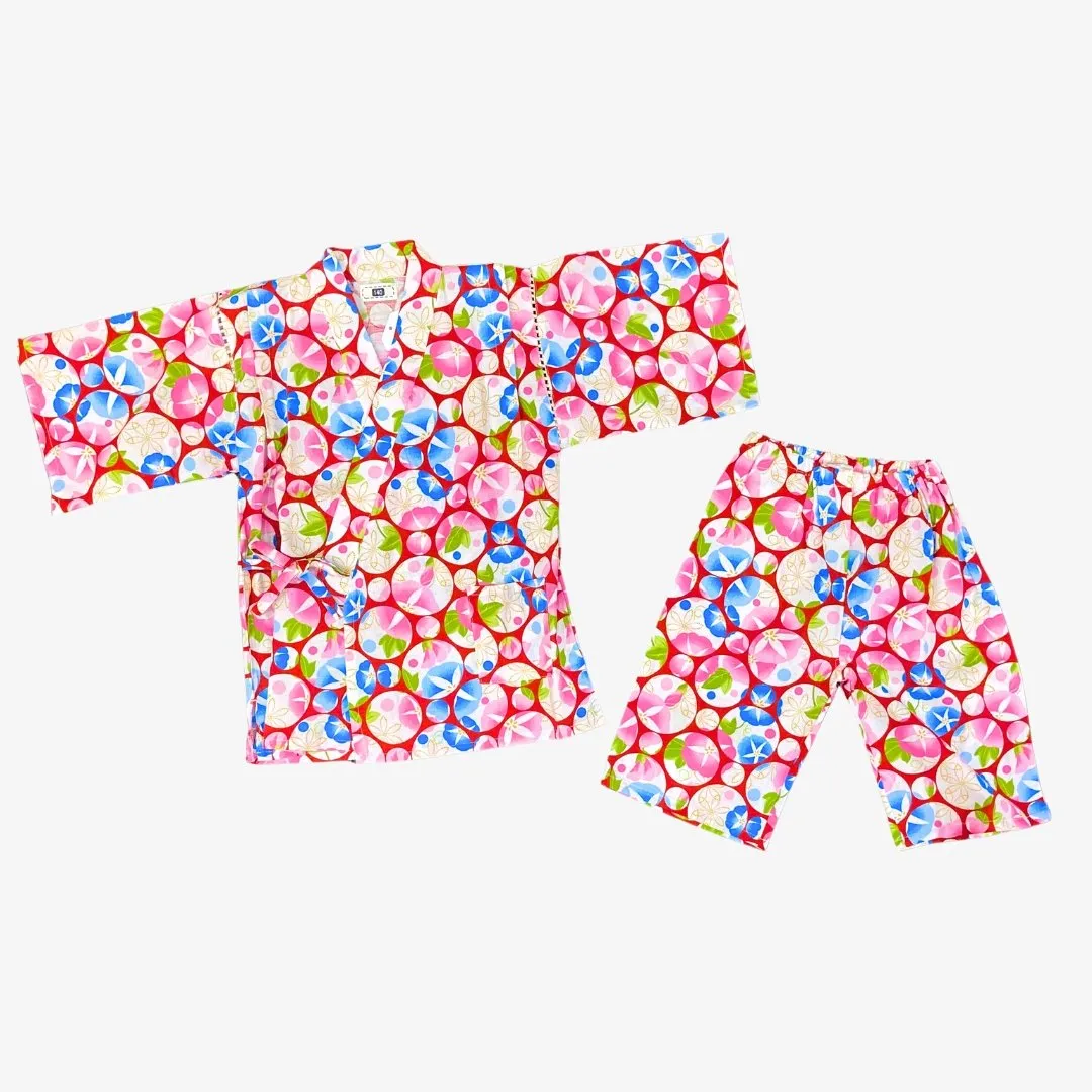 Jinbei Girls - Red Asagao (Morning Glory Flowers) print