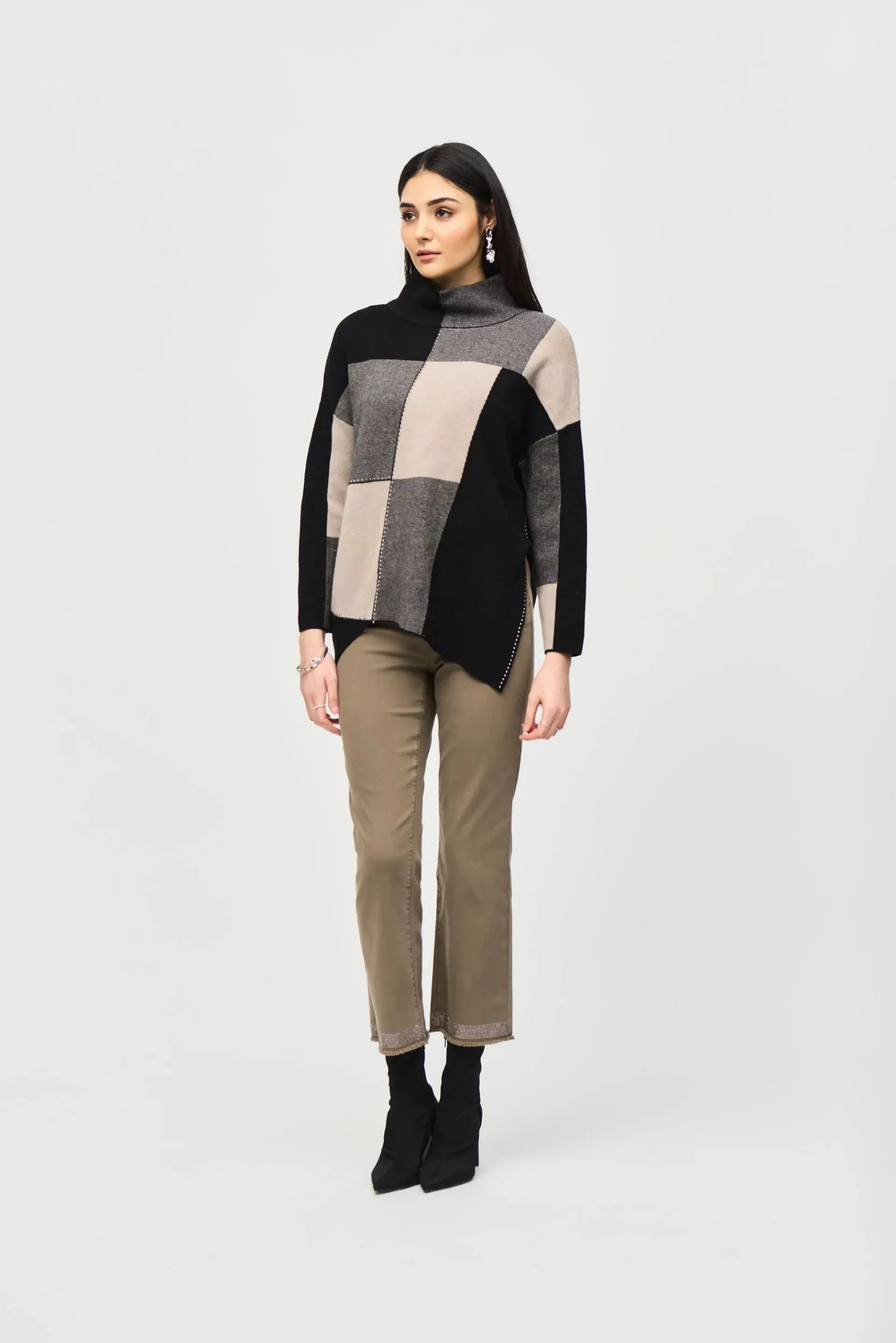 Joseph Ribkoff, 243944 Jacquard Knit Pullover, Taupe