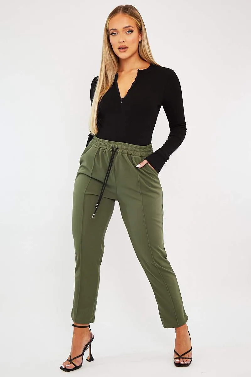 Khaki Piping Detail Woven Trouser - Laila