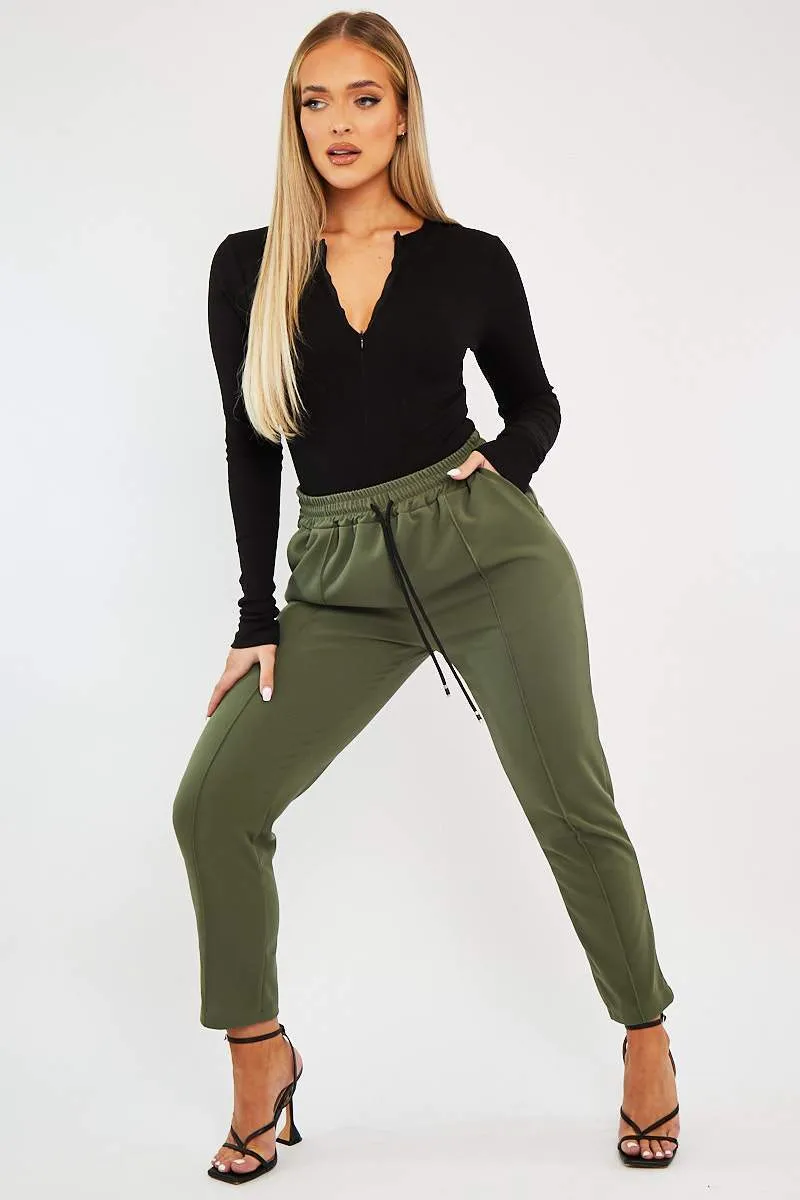 Khaki Piping Detail Woven Trouser - Laila