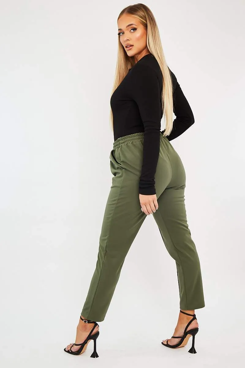 Khaki Piping Detail Woven Trouser - Laila