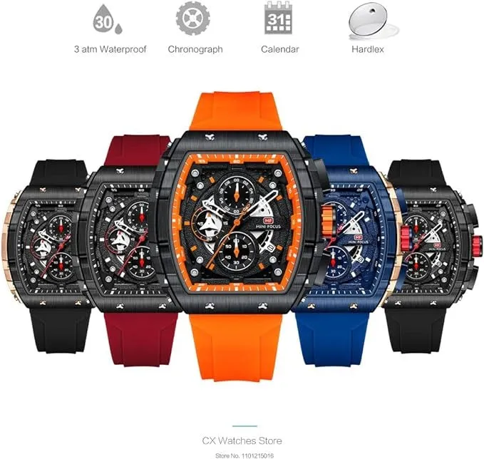 Men's Luxury Top Brand Quartz Sport Watches Silicone Strap Chronograph Wristwatches | MF0399G