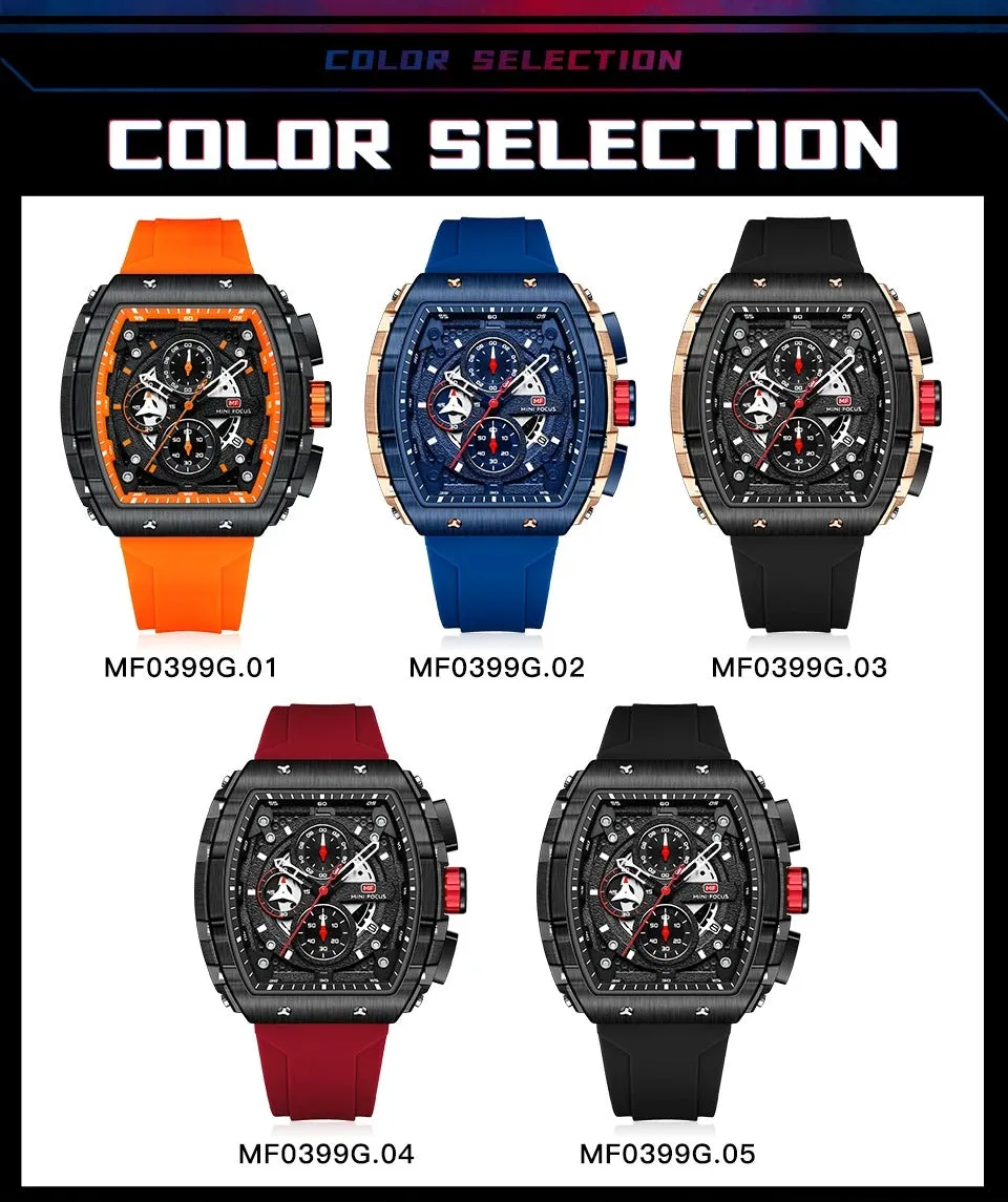 Men's Luxury Top Brand Quartz Sport Watches Silicone Strap Chronograph Wristwatches | MF0399G