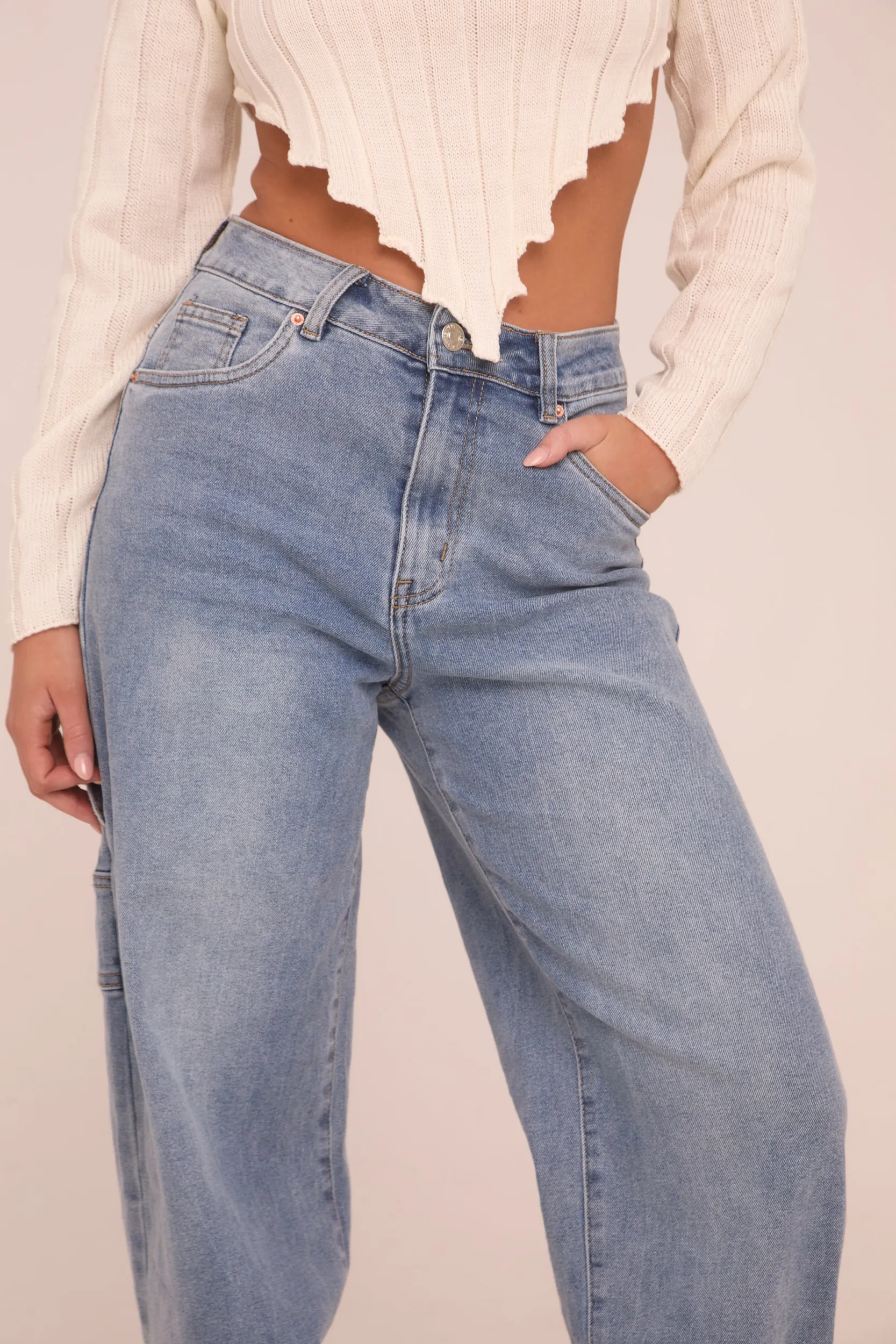 Mid Blue Stretch Wide Balloon Leg Jeans - Addison