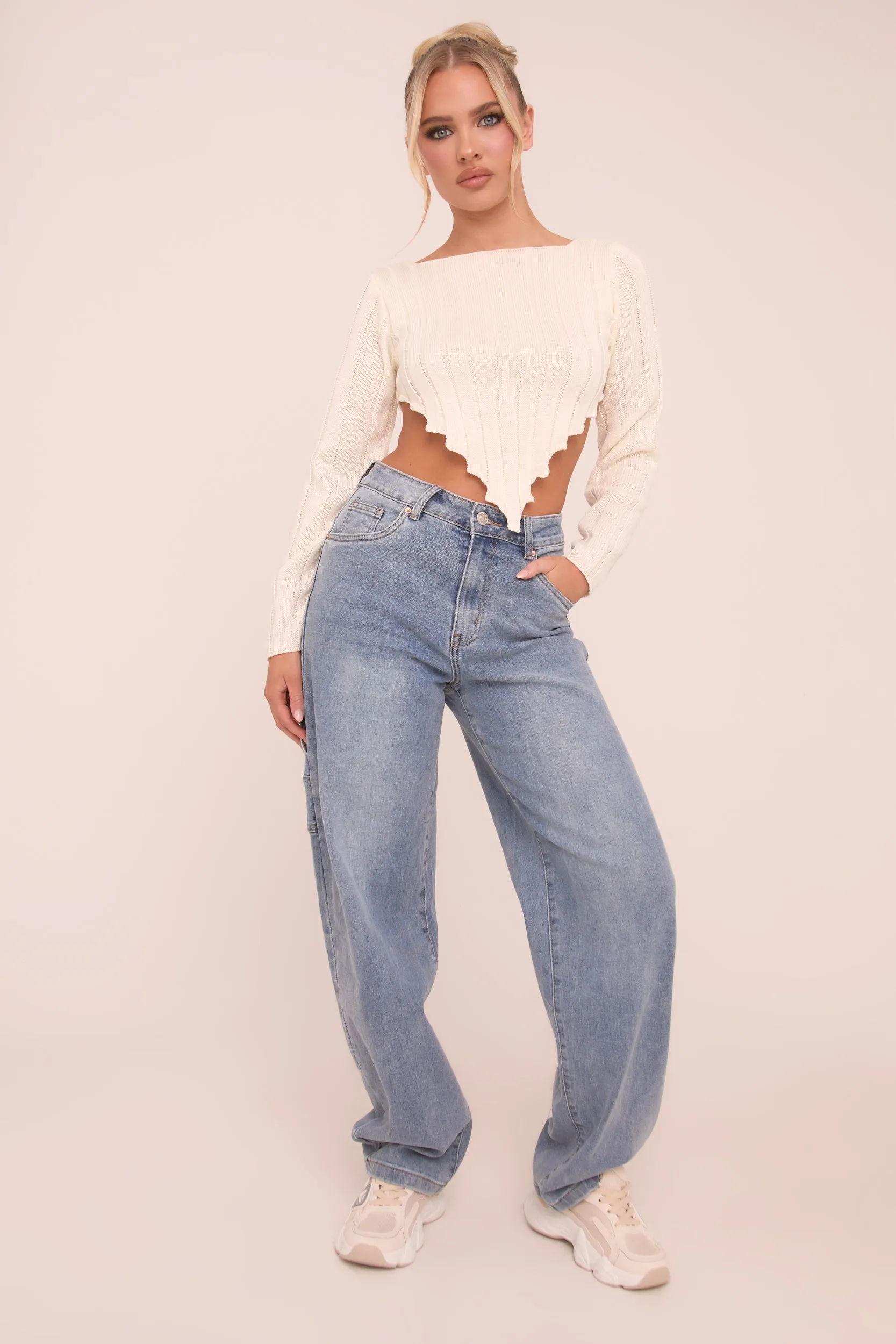 Mid Blue Stretch Wide Balloon Leg Jeans - Addison