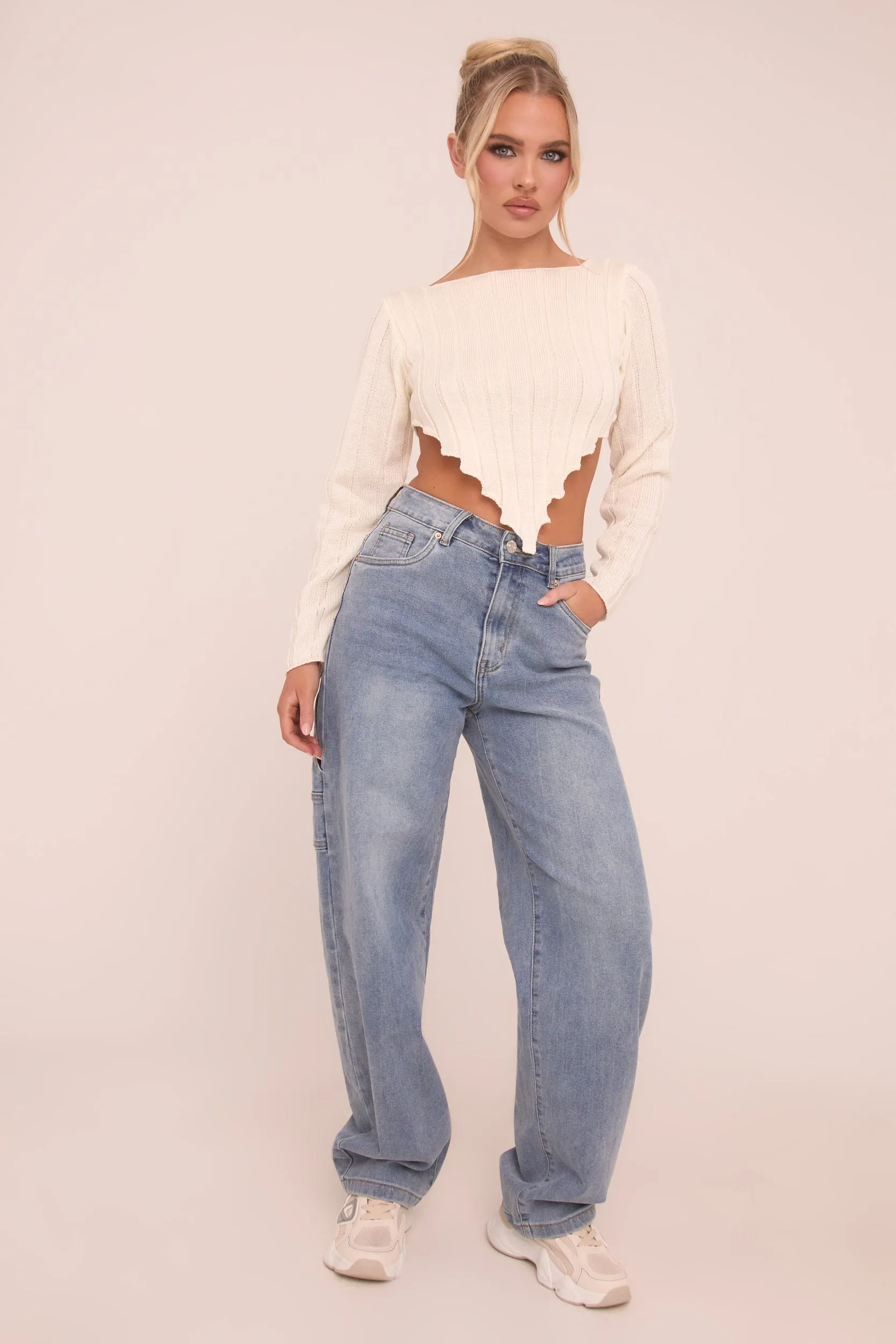 Mid Blue Stretch Wide Balloon Leg Jeans - Addison