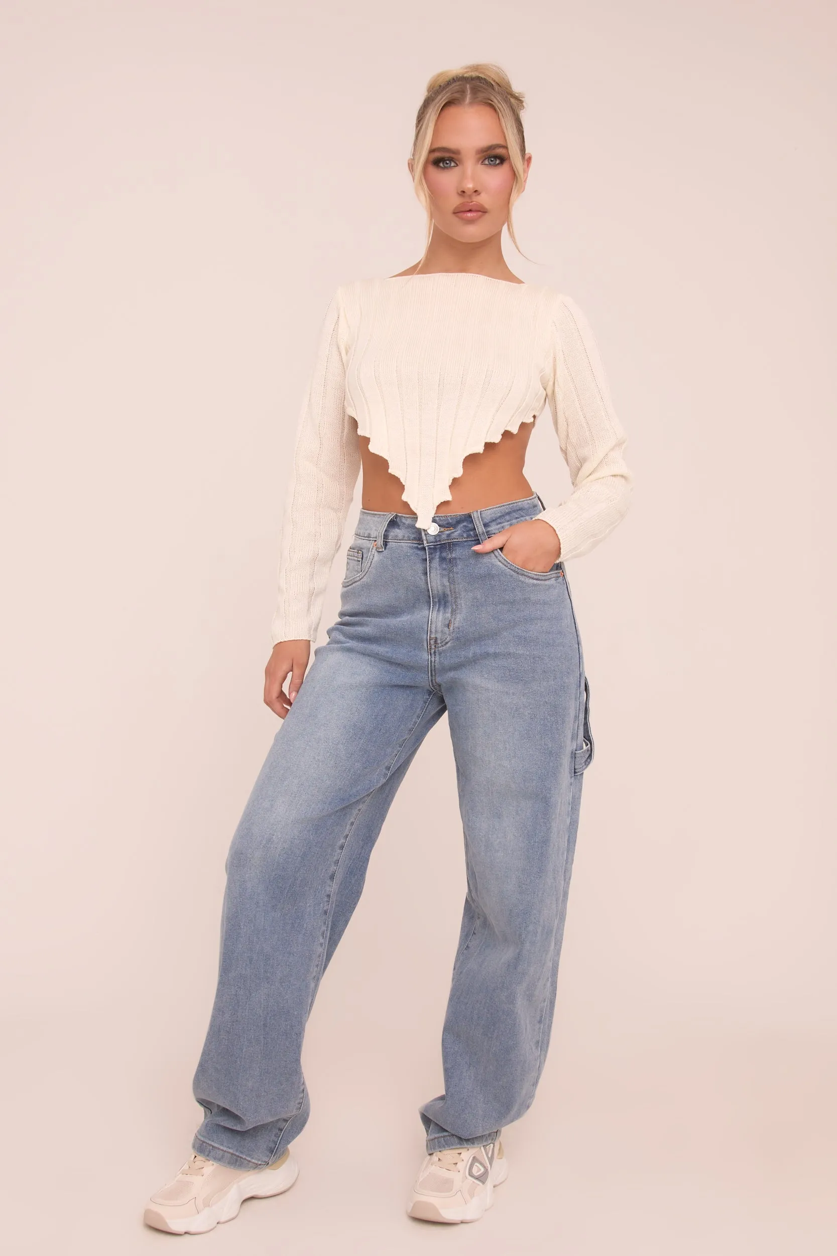 Mid Blue Stretch Wide Balloon Leg Jeans - Addison