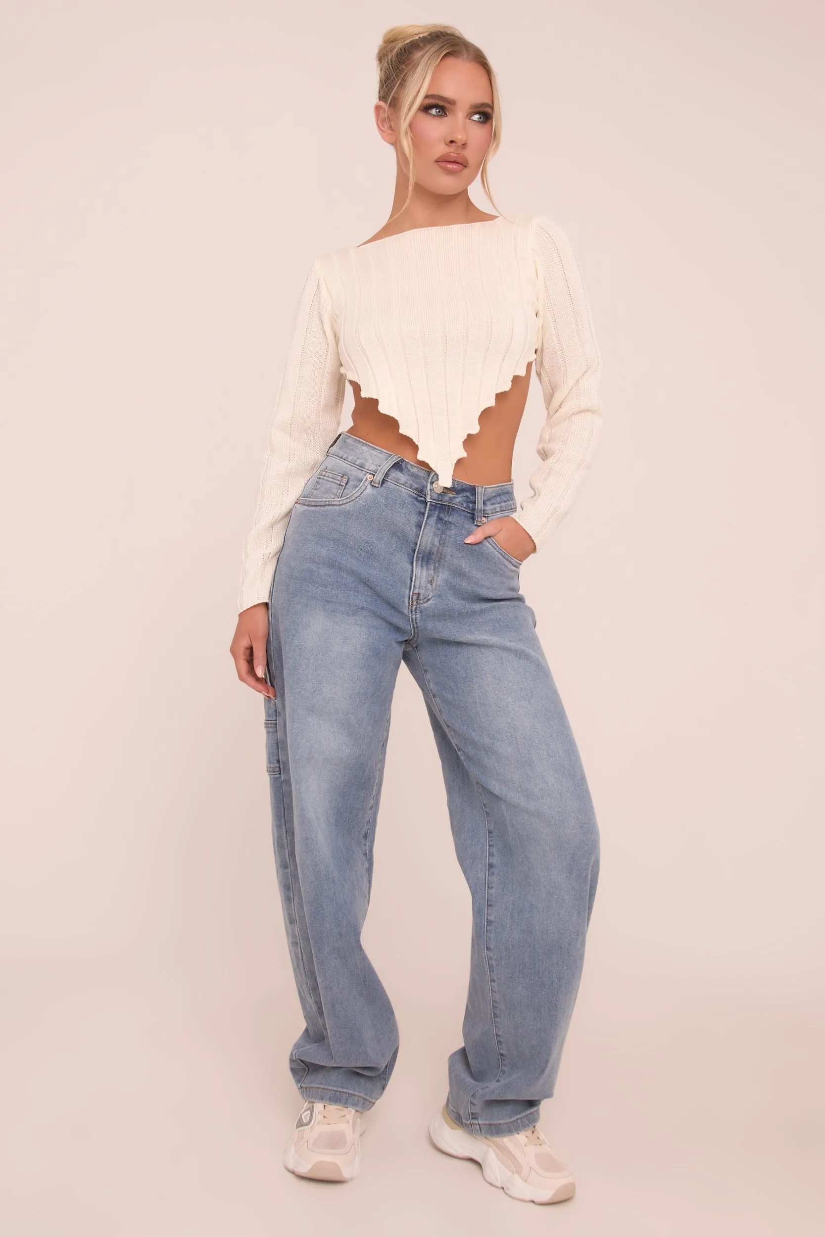 Mid Blue Stretch Wide Balloon Leg Jeans - Addison