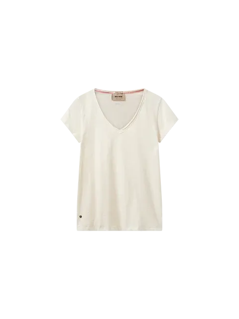 Mos Mosh Ecru Tulli V Neck Basic SS