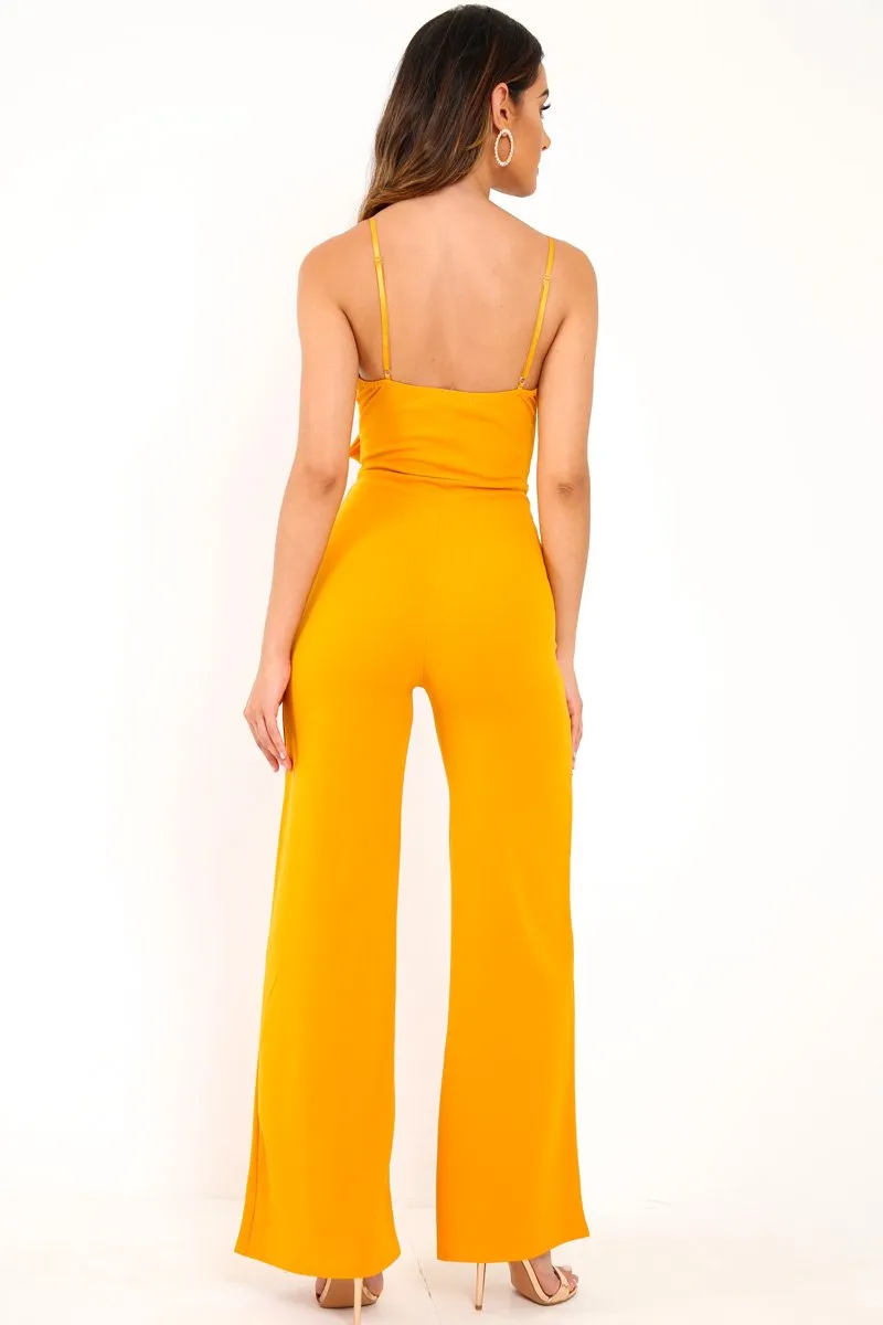 Mustard Tie Front Cut Out Jumpsuit - Jodee