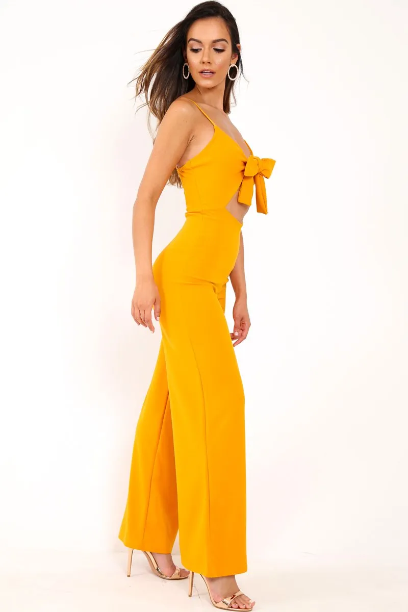 Mustard Tie Front Cut Out Jumpsuit - Jodee