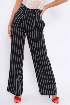 Navy and Brown Striped Wide Leg Trousers - Nalia