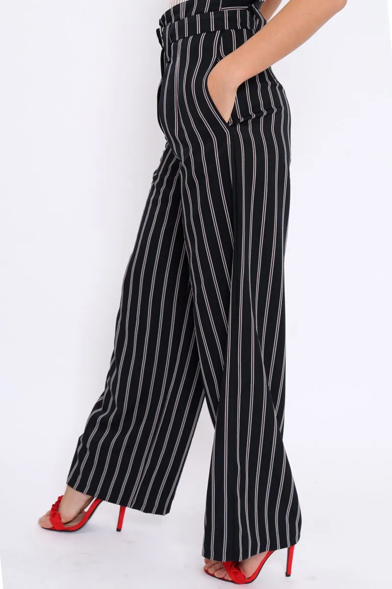 Navy and Brown Striped Wide Leg Trousers - Nalia