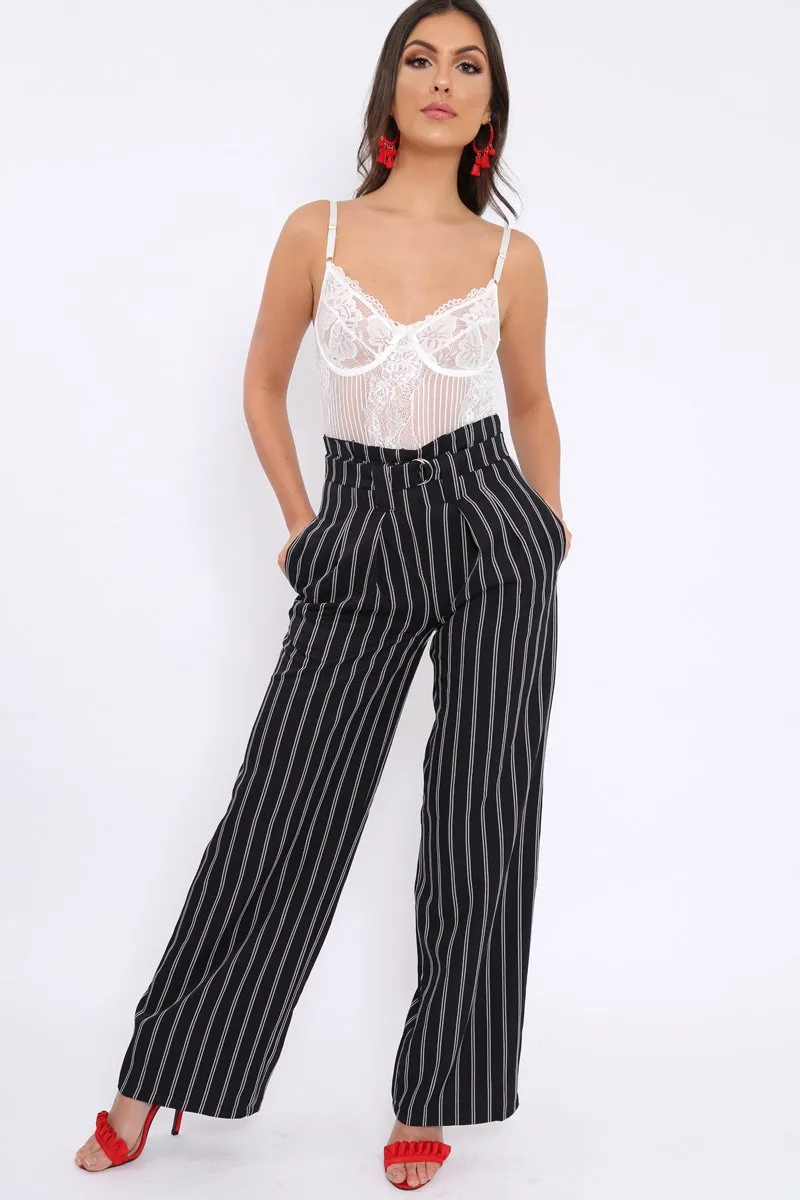 Navy and Brown Striped Wide Leg Trousers - Nalia