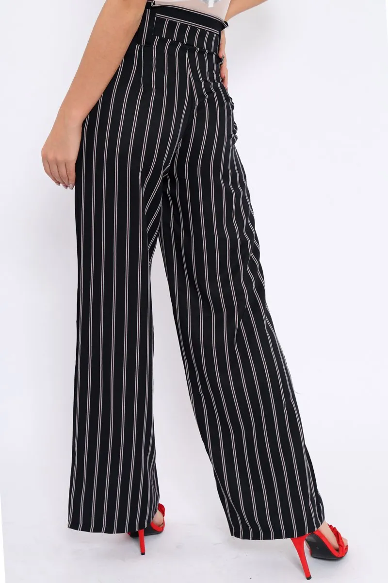 Navy and Brown Striped Wide Leg Trousers - Nalia