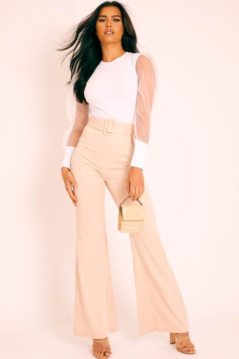 Nude Belted Wide Leg Trousers - Isadore