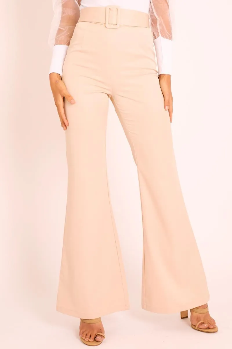 Nude Belted Wide Leg Trousers - Isadore