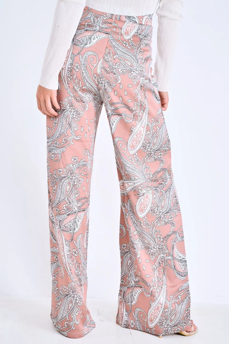 Nude Paisley Wide Leg Trousers - Tisha